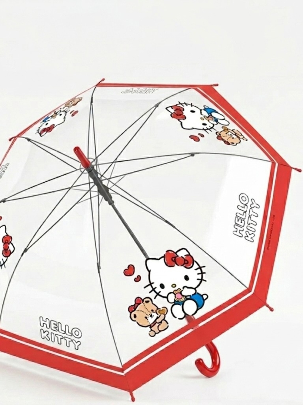 NWT Sanrio Hello Kitty Transparent Auto Open 8 Ribs  Kids Umbrella.